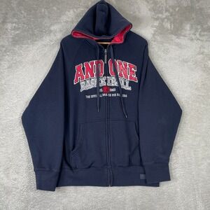 Vintage AND1 Hoodie Mens Medium Blue Basketball Graphic Y2K Streetwear 2000s